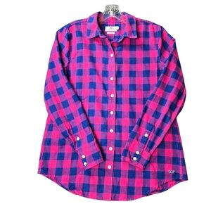 Vineyard Vines Women Sz 2 Pink Blue Relaxed Check Plaid Button Down Shirt